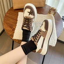 Versatile Increase Height Casual Retro-Style Women Skate Shoes, 2024 New Spring & Autumn Collection, Star Patterned Artistic Style Niche Design Shoe - Brown - View 3