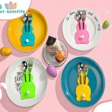 4pcs Phim hoạt hình dễ thương Phong cách lễ Phục sinh Con thỏ Dao & Cái nĩa Túi đựng Với Cái đuôi , Đầy màu sắc Felt Túi đựng Đối với Đồ dao Và , Bàn Đồ trang trí Đối với Lễ hội - Nhiều màu - Xem 1