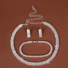 Set De 4 Collares Delicados Decorados Con Cúbico Para Mujeres, Adecuados Para Uso Diario, Bodas Y Fiestas - Plateado - Ver 15