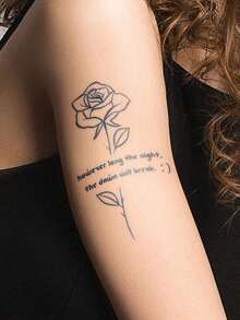 CAT QUEEN ART 1pc Blue Floral & Word Design Herbal Temporary Tattoo Sticker, Semi-Permanent For 14 Days, Non-Fading, Non-Reflective, Wrist Decal - Black - View 4