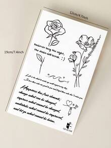 CAT QUEEN ART 1pc Blue Floral & Word Design Herbal Temporary Tattoo Sticker, Semi-Permanent For 14 Days, Non-Fading, Non-Reflective, Wrist Decal - Black - View 6