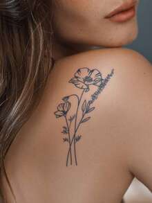 CAT QUEEN ART 1pc Blue Floral & Word Design Herbal Temporary Tattoo Sticker, Semi-Permanent For 14 Days, Non-Fading, Non-Reflective, Wrist Decal - Black - View 3