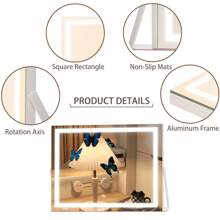 Hasipu 14 英寸 X 11 英寸带灯梳妆镜，LED 化妆镜，3 种模式灯光，智能触控可调光，带支架的桌面镜，铝制薄框架，适用于客厅、家居浴室装饰夏季化妆品收纳盒浴室配件返校 - 方形白色 - 查看 7