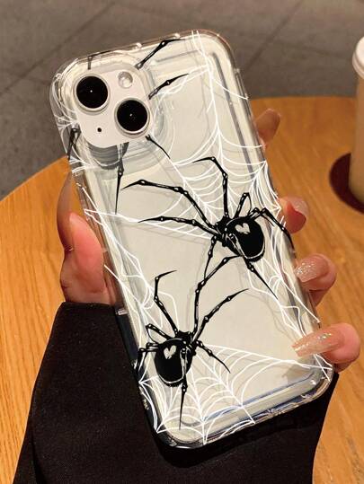 苹果黑色蜘蛛网印花透明手机壳适用于 Iphone11/12/13/14/15/15pro/15 Plus/15 Promax/7plus/8plus/X/Xs Max/Xr/11pro/12pro/13pro/14pro/12mini/13mini/11promax/12promax/13promax/14promax/14plus/6/6s/6plus/7/8/Se& Galaxy/A54/A14/A12/A13/A15/A32/A33/A24/A52S/S20/S21/S22/S23/S24/S23Plus/S24ultra 防水防震防摔防刮