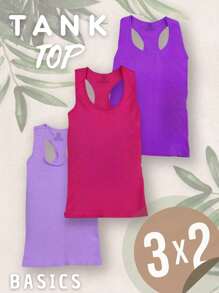 SET 3 PIEZAS Top- Tank Top- Camiseta básica color Lila, Rosa, Morado, tela elástica SUPER stretch, con amolde perfecto al cuerpo. Ideal para todo tipo de ocasión y cualquier actividad. - Ver 1