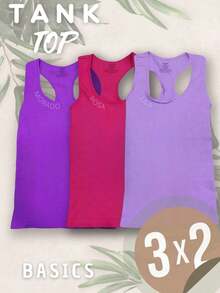 SET 3 PIEZAS Top- Tank Top- Camiseta básica color Lila, Rosa, Morado, tela elástica SUPER stretch, con amolde perfecto al cuerpo. Ideal para todo tipo de ocasión y cualquier actividad. - Ver 2