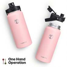 Insulated Water Bottle With 2-In-1 Lid (Chug Lid/Straw Lid),40oz/64oz Double Walled Vacuum Stainless Steel Water Bottles, Water Jug With Straw, Wide Mouth Insulated - 粉色 - 查看 3