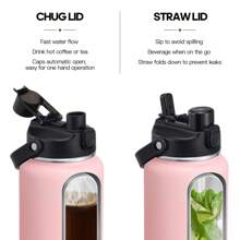 Insulated Water Bottle With 2-In-1 Lid (Chug Lid/Straw Lid),40oz/64oz Double Walled Vacuum Stainless Steel Water Bottles, Water Jug With Straw, Wide Mouth Insulated - 粉色 - 查看 2
