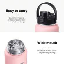 Insulated Water Bottle With 2-In-1 Lid (Chug Lid/Straw Lid),40oz/64oz Double Walled Vacuum Stainless Steel Water Bottles, Water Jug With Straw, Wide Mouth Insulated - 粉色 - 查看 5