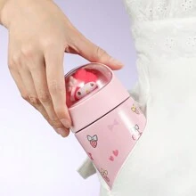 Miniso Sanrio My Melody 280ml/9.47oz 粉色保温水瓶，带可爱娃娃图案，双层不锈钢材质，适合学校、办公室和家庭使用（1个） - 粉色 - 查看 4