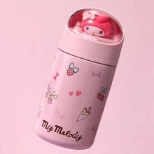 Miniso Sanrio My Melody 280ml/9.47oz 粉色保温水瓶，带可爱娃娃图案，双层不锈钢材质，适合学校、办公室和家庭使用（1个） - 粉色 - 查看 3