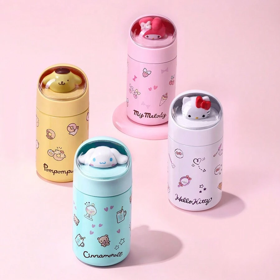 Miniso Sanrio My Melody 280ml/9.47oz 粉色保温水瓶,带可爱娃娃图案,双层不锈钢材质,适合学校、办公室和家庭使用(1个) - 粉色 - 查看 1