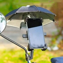 1 Pieza Mini Sombrilla Para Bicicleta, Protección Solar Y Contra La Lluvia Para Teléfono, Adecuado Para Ciclismo De Montaña, Bicicleta, Bicicleta Eléctrica - Negro - Ver 4