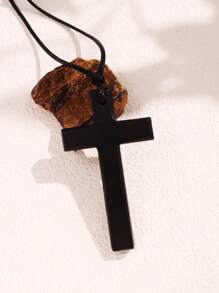 1pc Wooden Cross Pendant, Adjustable & Pullable Men's Necklace, Vintage & Fashionable Gift For Party Outfits