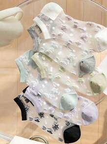 6 Pares De Calcetines De Corte Bajo Decorados Con Estrellas De Mar Y Cristales, Transpirables Y Adecuados Para El Verano