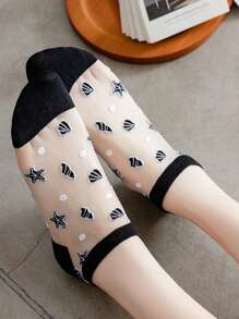 6 Pares De Calcetines De Corte Bajo Decorados Con Estrellas De Mar Y Cristales, Transpirables Y Adecuados Para El Verano