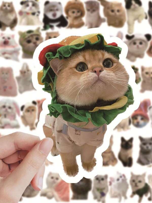 60pcs/Pack Lovely Cat Pattern Stickers For Suitcase, Phone Case, Laptop, Helmet And More Items Decoration