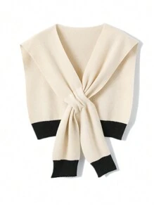 1 件女用糖果色針織披肩休閒彈性防風保暖圍巾時尚斗篷開襟衫 - 彩色 - 查看 4