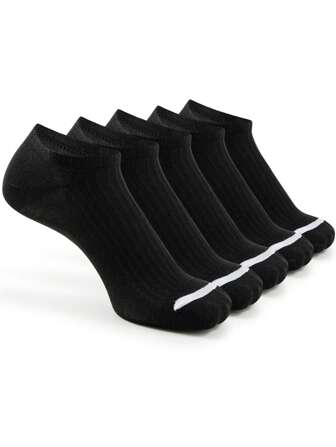 5pairs Men's Black Striped Breathable Simple Lightweight Casual Short Socks, For Gym