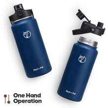 Insulated Water Bottle With 2-In-1 Lid (Chug Lid/Straw Lid),40oz/64oz Double Walled Vacuum Stainless Steel Water Bottles, Water Jug With Straw, Wide Mouth Insulated - 寶藍色 - 查看 3
