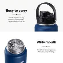 Insulated Water Bottle With 2-In-1 Lid (Chug Lid/Straw Lid),40oz/64oz Double Walled Vacuum Stainless Steel Water Bottles, Water Jug With Straw, Wide Mouth Insulated - 寶藍色 - 查看 5