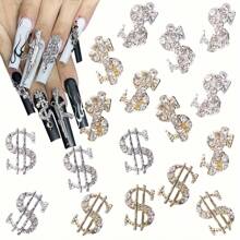 20入組美元和符號美甲裝飾，金屬和鑽石點綴DIY美甲裝飾美甲用品 - 彩色 - 查看 3