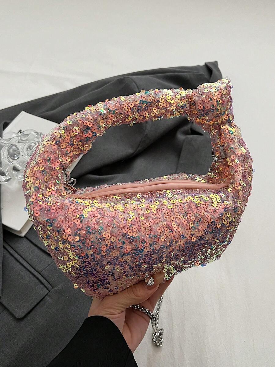 MINGHONG 1pc Sequin Tote Bag For Beach Vacation, Spring/Summer Women's Daily Use - Pink - View 1