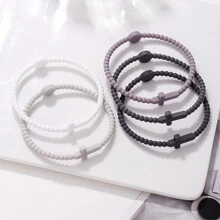 1 Set Of 5pcs Macaron Colored Simple Cross Design Diy Bracelet Set For Couples Men, 2 Sizes Available - Style D - View 3