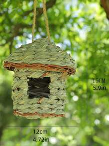 1只創意手工編織草鳥窩,適用於園藝或戶外裝飾,適宜鳥類或寵物使用 - 綠色 - 查看 10
