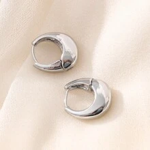 1pair Versatile Metal Waterdrop & Oval Textured Hoop Earrings