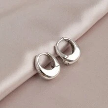 1pair Versatile Metal Waterdrop & Oval Textured Hoop Earrings