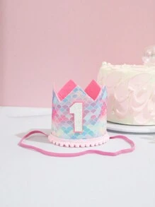 1頂-美人魚亮片1歲生日皇冠帽,兒童生日派對配件帽子,生日派對道具,派對氛圍物資,生日主題派對裝飾 - 彩色 - 查看 1