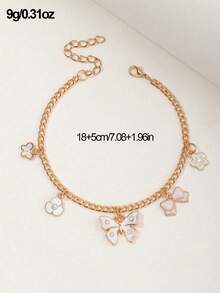 1条女童蝴蝶水钻花朵链脚链，适合度假和日常佩戴 - 白色 - 查看 6