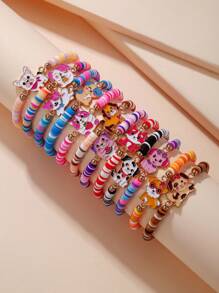 12入組可愛狗主題手工編織聚合物黏土珠彈性手鍊,適用於女孩 - 彩色 - 查看 4