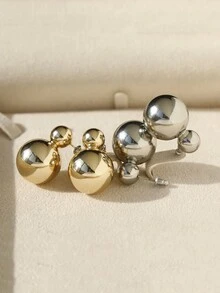 2入組豪華＆復古＆極簡＆多用途＆輕奢＆時尚＆潮流金色球形耳環(女款),適用於假期、節日、派對、婚禮、購物、工作等場合 - 耳環 - 查看 4