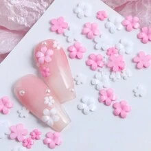 400 piezas Conjunto de decoraciones de uñas de flor acrílica blanca y rosa, accesorios de rhinestone para uñas, joyería para uñas, suministros para uñas - Multicolor - Ver 5