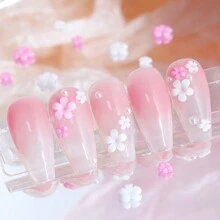 400 piezas Conjunto de decoraciones de uñas de flor acrílica blanca y rosa, accesorios de rhinestone para uñas, joyería para uñas, suministros para uñas - Multicolor - Ver 6