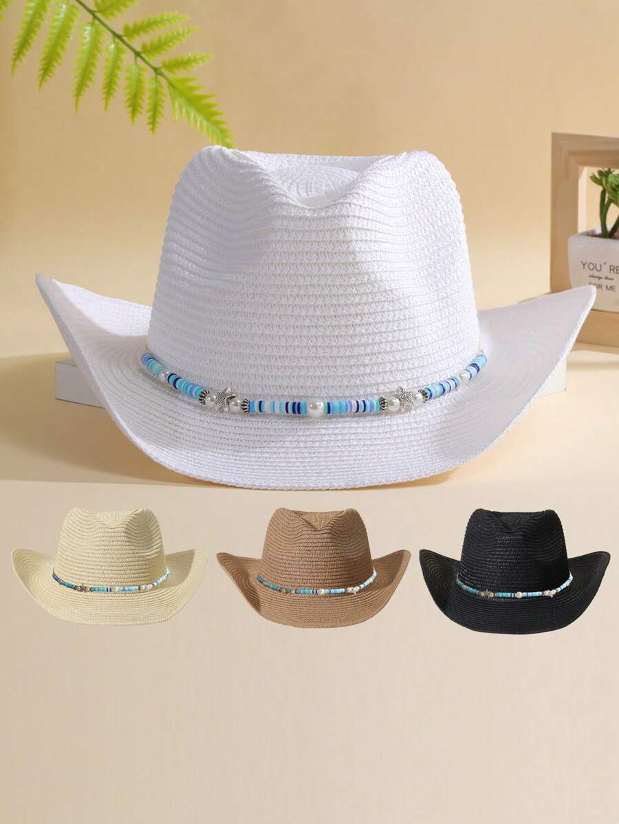 1 Miếng Không giới tính Trang trí màu ngọc lam Boho Cô gái cao bồi Mũ Nón cao bồi Mũ Rơm Visor Mũ đi biển Đối với Ngoài trời - Nhiều màu 3 - Xem 1