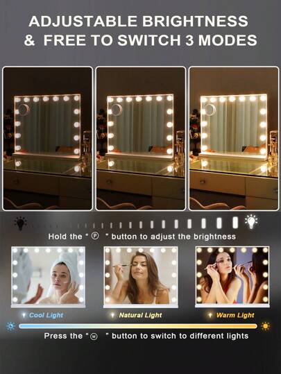 FENCHILIN Holly Wood Spiegel Lighting LED Type USB Charging Port 15 Dimmer Lights Verlichting Modes Make Up Wand Mounted Wit 58cmx48cm view 4