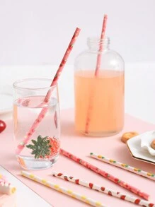 25 件/50 件可爱水果印花纸质吸管，适用于派对、果汁和饮料，一次性草莓、樱桃、西瓜、柠檬、菠萝、猕猴桃图案吸管，适用于万圣节或圣诞派对，