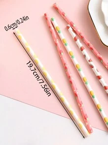 25 件/50 件可爱水果印花纸质吸管，适用于派对、果汁和饮料，一次性草莓、樱桃、西瓜、柠檬、菠萝、猕猴桃图案吸管，适用于万圣节或圣诞派对，