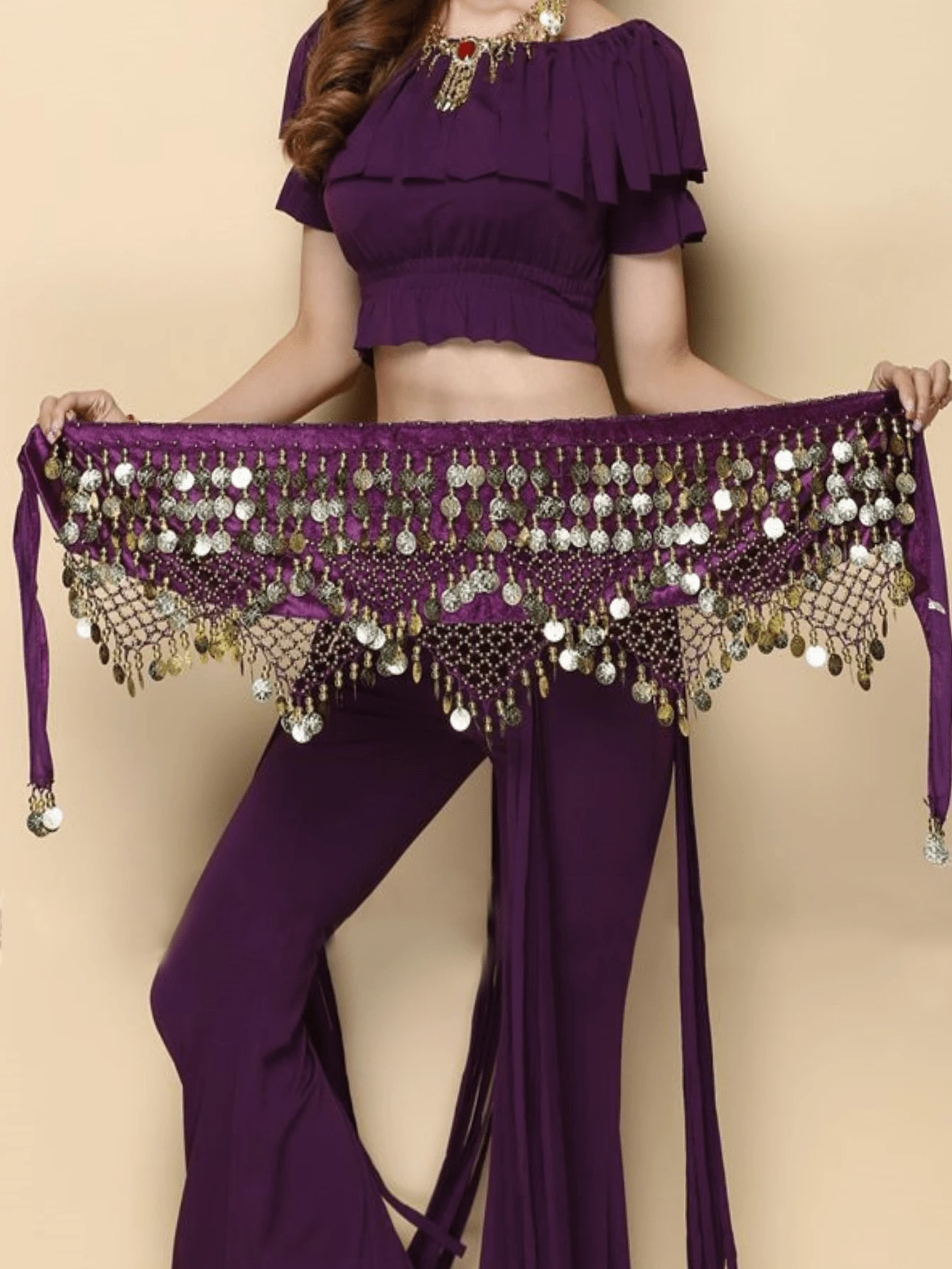 1pc Belly Dance Training Belt Hip Scarf - Purple - View 1