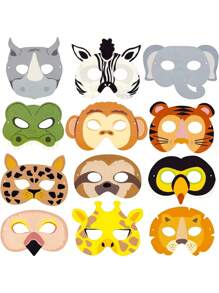 12 Piezas Máscaras De Animales Para Fiestas De Cumpleaños Temáticas De Safari Con Accesorios De Cabina De Fotos, Cubiertas De Ojos Para Favores De Fiesta, Disfraces, Vestimenta (7 X 5 Pulgadas)