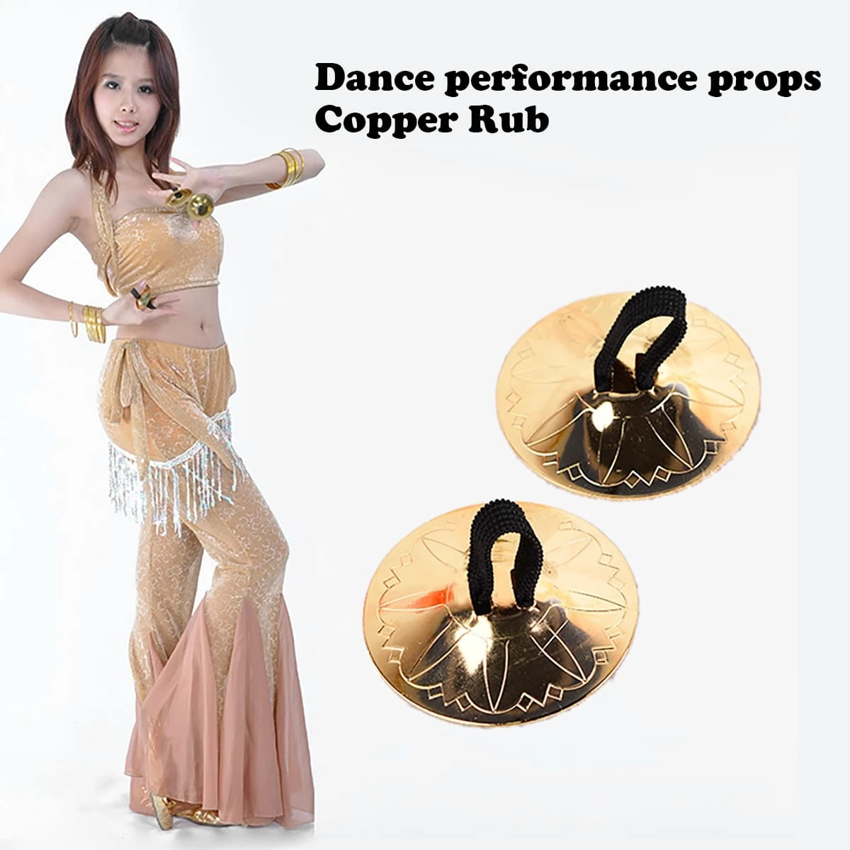 2pcs GoldPlated Metal Finger Cymbals For Belly Dance Costume & Accessories, Finger Cymbals As