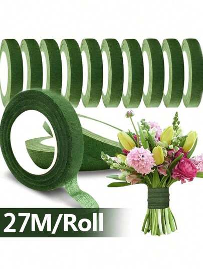 81m/3Rolls  Green DIY Floral Adhesive Tape,Flower Bouquet Wrap Waterproof Tape,For Wedding Bouquet,Flower Arrangement Wrapping, Mesh, Stocking Flowers, Craft Materials.