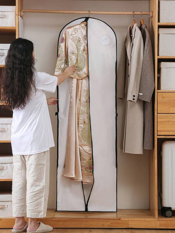 1 Piece Wedding Dust Cover With Handle, Clothing Dust And Moisture Proof Bag, Bedroom Wardrobe Hanging Suit And Dress Dust Bag, Used To Store Various Long Clothes, Thickened PEVA Material For School,Office,Household,Travel,Bag,Organizer,Storage