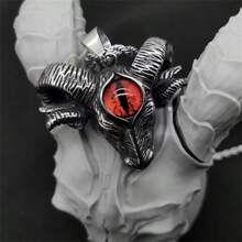 SeuSuk 1入款哥特風公羊頭吊墜項鍊，復古朋克嘻哈潮流飾品 - 銀色 - 查看 2