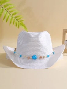 1頂款式適合男女穿戴的藍松石裝飾波西米亞牛仔女帽、沙灘帽、遮陽帽,適用於派對聚會 - 多色4 - 查看 14
