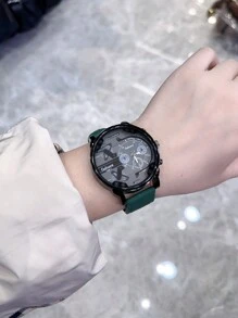 个性化大表盘石英机芯腕表，带硅胶表带，男女通用 - 黑色 - 查看 15