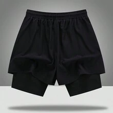 Boyfriend Style Men's Sports Shorts, Quick Dry Shorts With Liner, 3/4 Casual Running Pants - Black - View 2